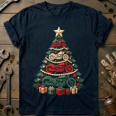 Papercut Motorcycle Christmas Tree T-Shirt AU Gift For Biker
