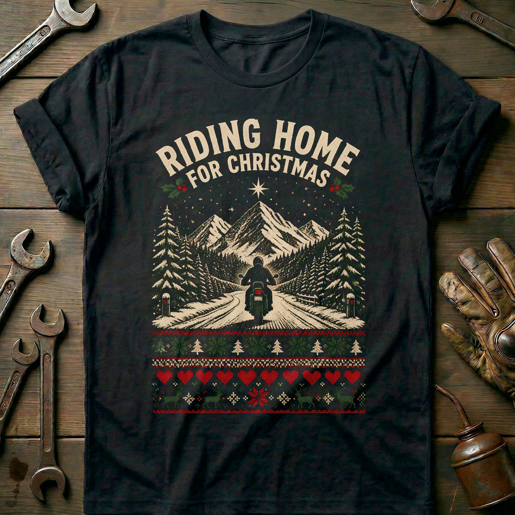 Riding Home for Christmas Motorcycle T-Shirt AU Gift For Biker