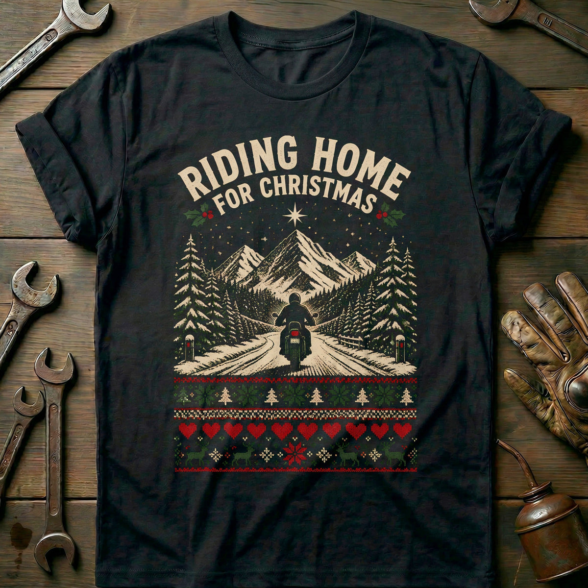 Riding Home for Christmas Motorcycle T-Shirt AU Gift For Biker