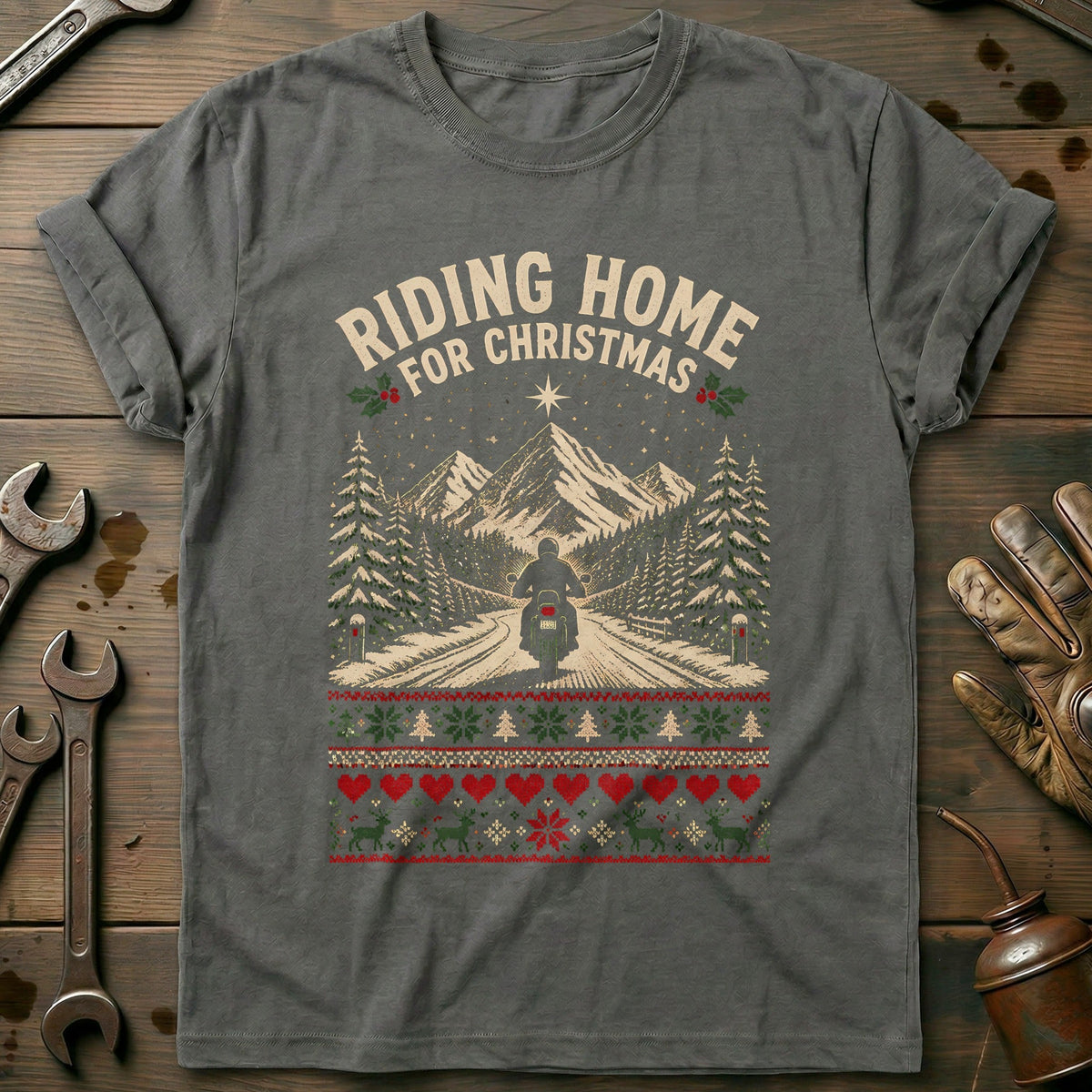 Riding Home for Christmas Motorcycle T-Shirt AU Gift For Biker