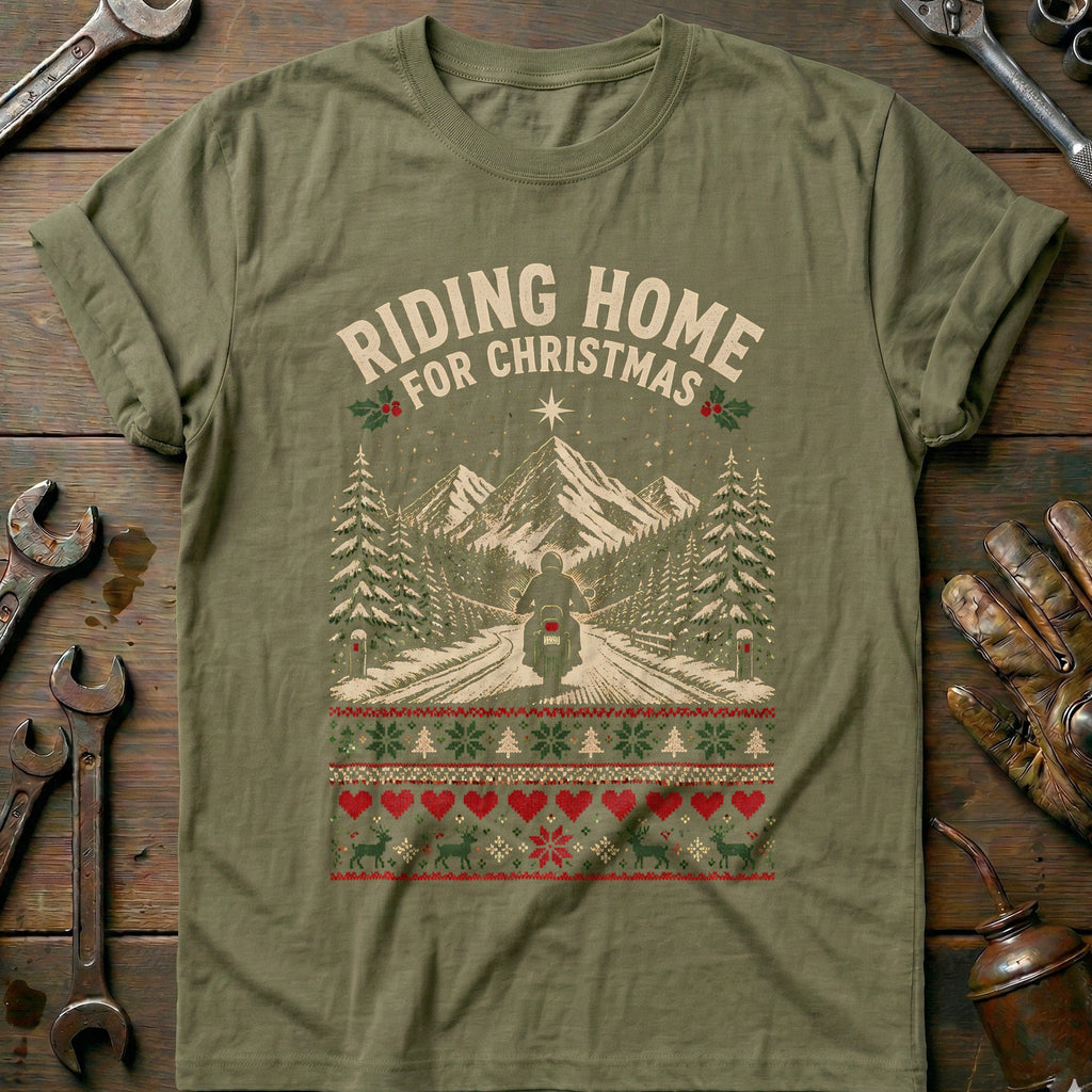 Riding Home for Christmas Motorcycle T-Shirt AU Gift For Biker
