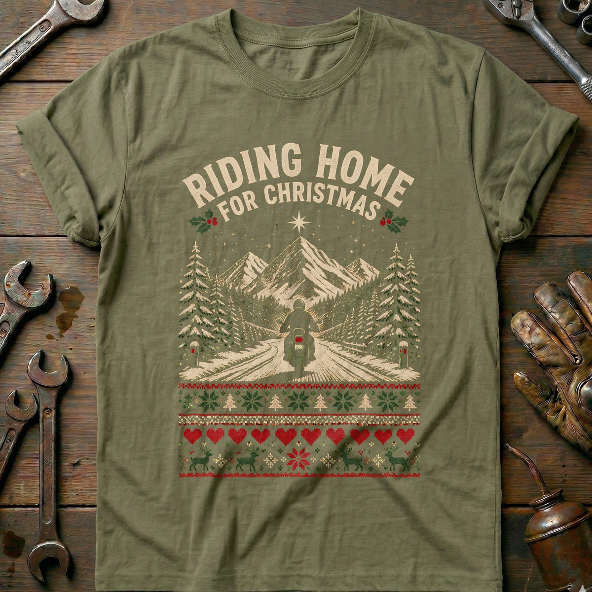 Riding Home for Christmas Motorcycle T-Shirt AU Gift For Biker