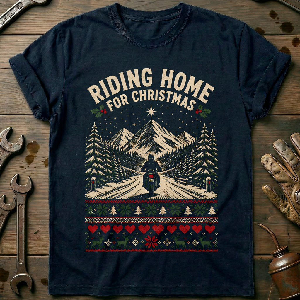 Riding Home for Christmas Motorcycle T-Shirt AU Gift For Biker