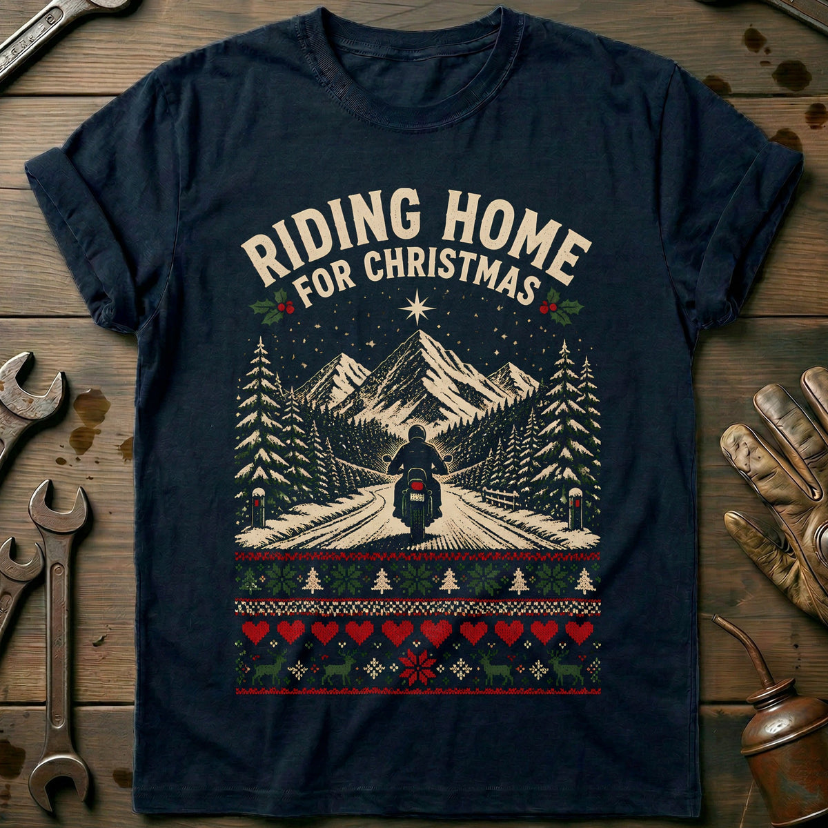 Riding Home for Christmas Motorcycle T-Shirt AU Gift For Biker