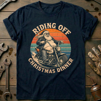 Riding Off Christmas Dinner Motorcycle T-Shirt AU Gift For Biker