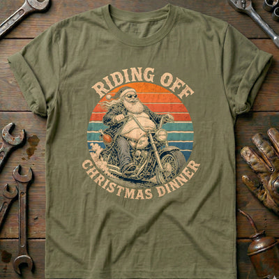 Riding Off Christmas Dinner Motorcycle T-Shirt AU Gift For Biker