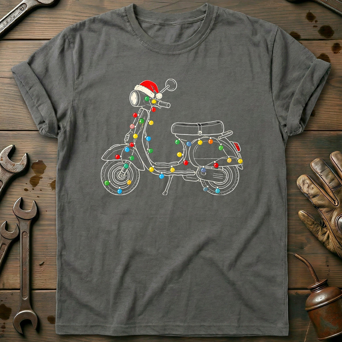 Scooter Christmas Lights Motorcycle T-Shirt AU Gift For Biker