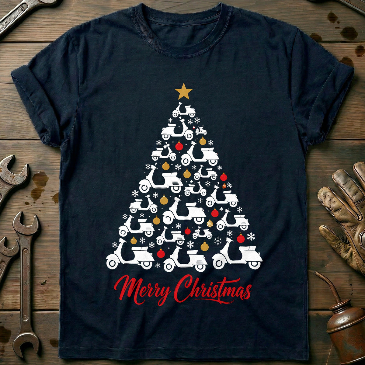 Scooter Christmas Tree Motorcycle T-Shirt AU Gift For Biker