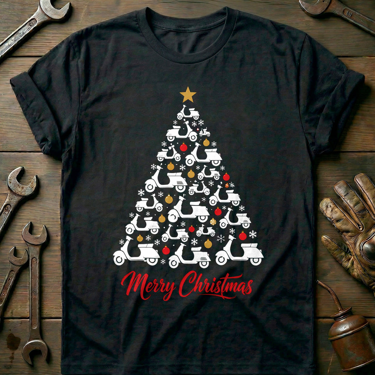 Scooter Christmas Tree Motorcycle T-Shirt AU Gift For Biker