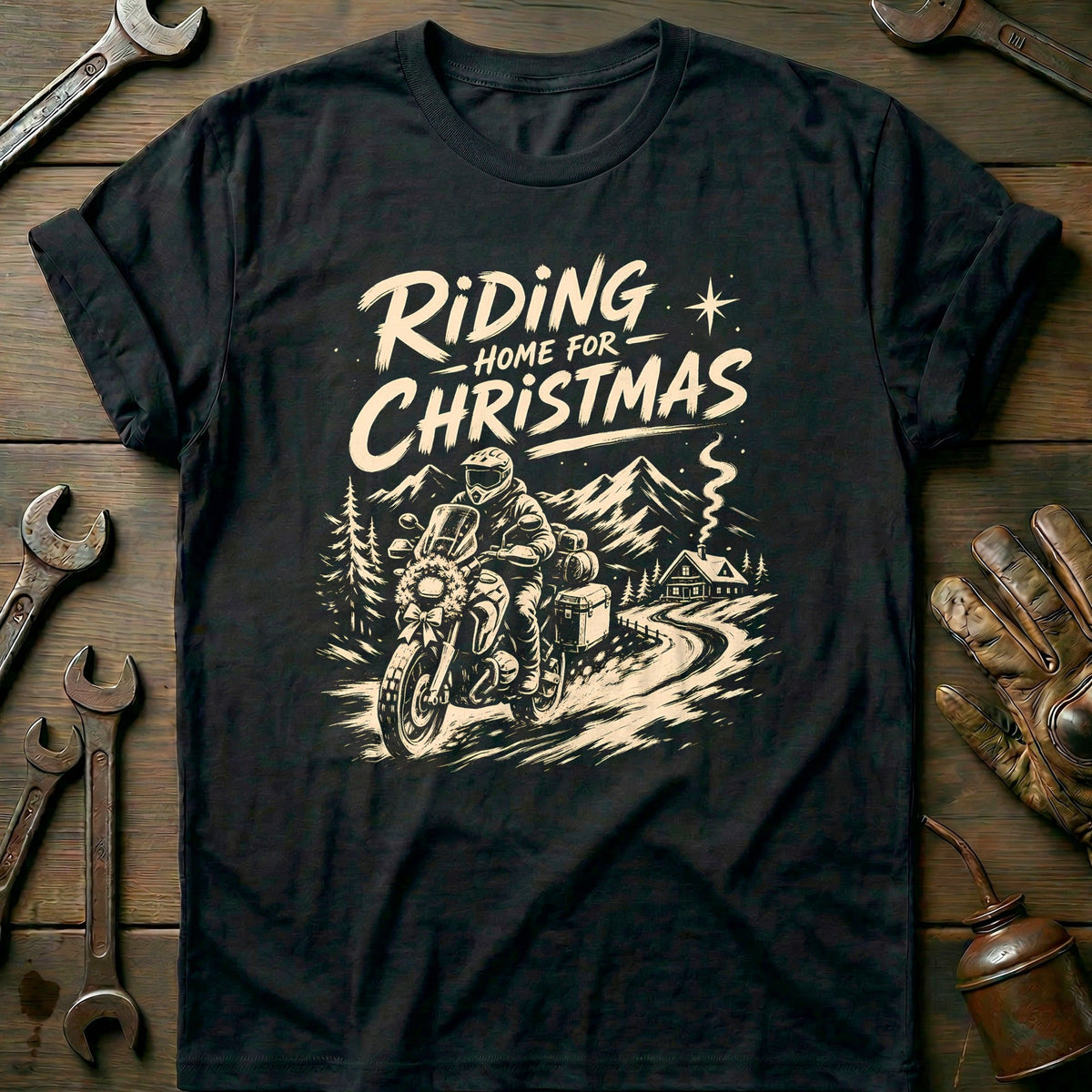 Riding Home for Christmas Motorcycle T-Shirt AU Gift For Biker