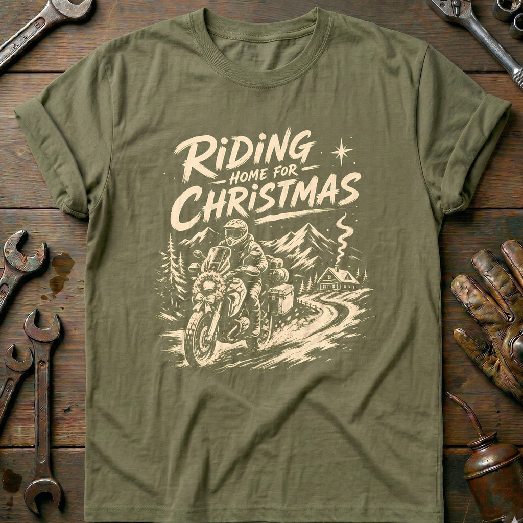 Riding Home for Christmas Motorcycle T-Shirt AU Gift For Biker