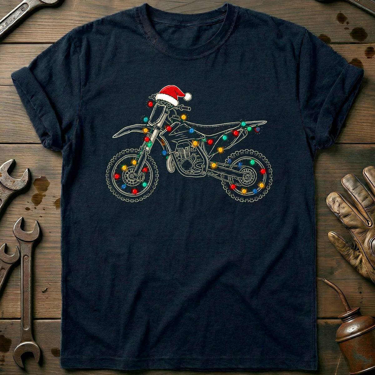 Dirtbike Christmas Lights Motorcycle T-Shirt EU Gift For Biker