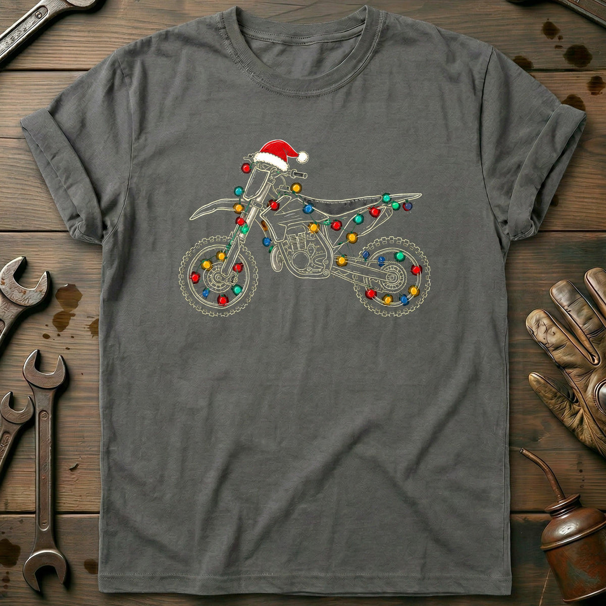 Dirtbike Christmas Lights Motorcycle T-Shirt EU Gift For Biker