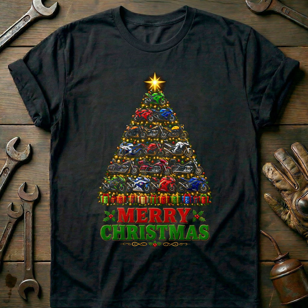 Merry Christmas Sportbike Tree Motorcycle T-Shirt EU Gift For Biker