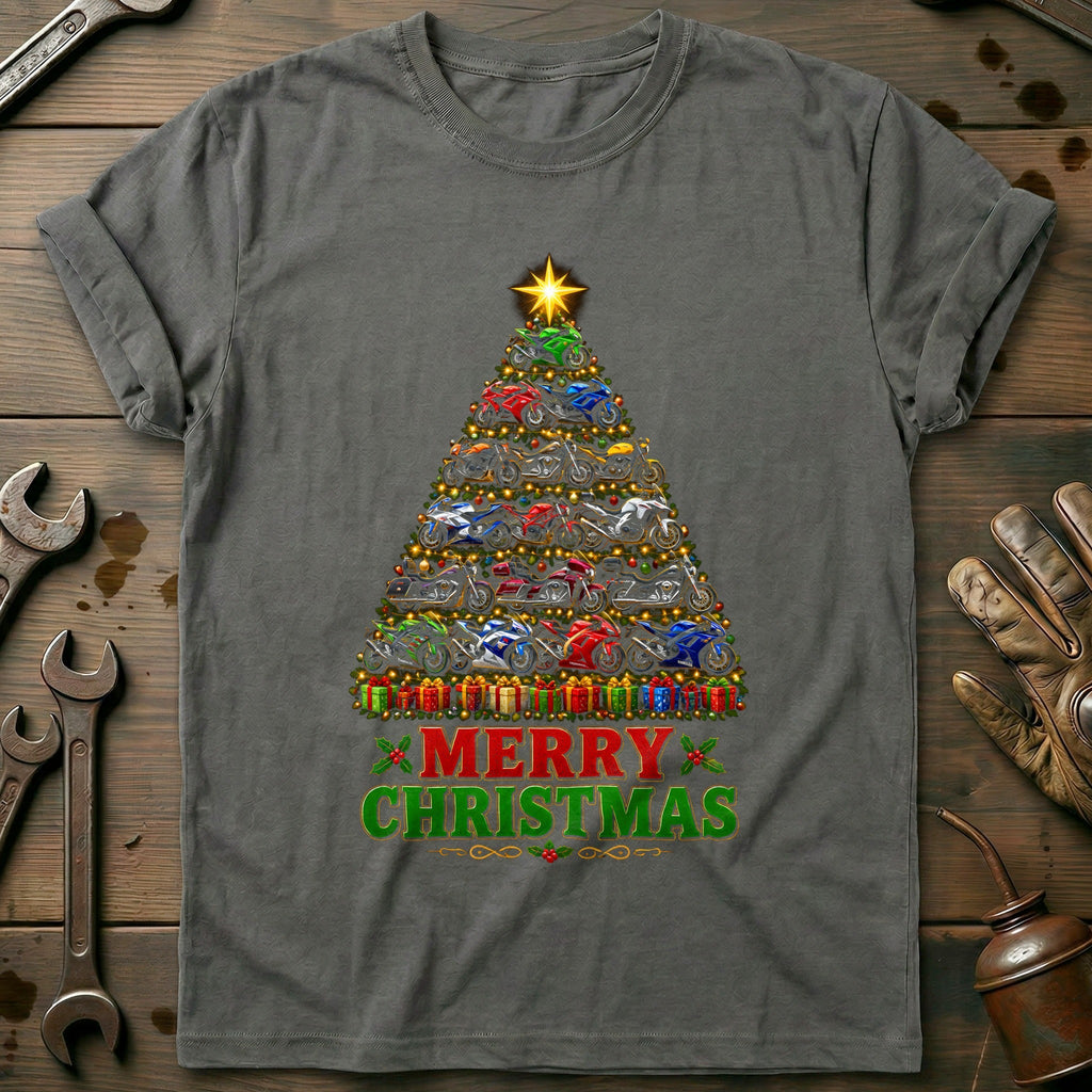 Merry Christmas Sportbike Tree Motorcycle T-Shirt EU Gift For Biker