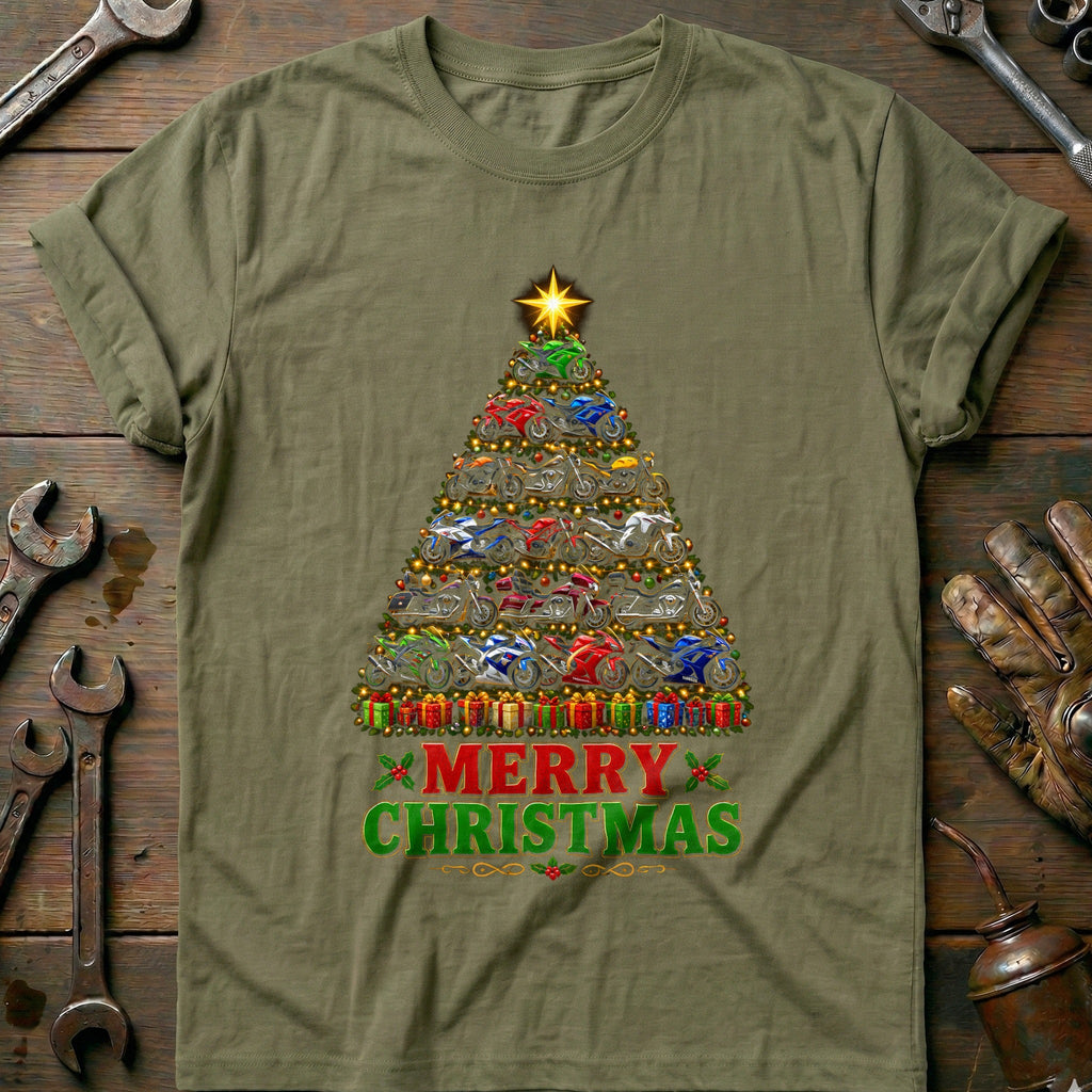 Merry Christmas Sportbike Tree Motorcycle T-Shirt EU Gift For Biker