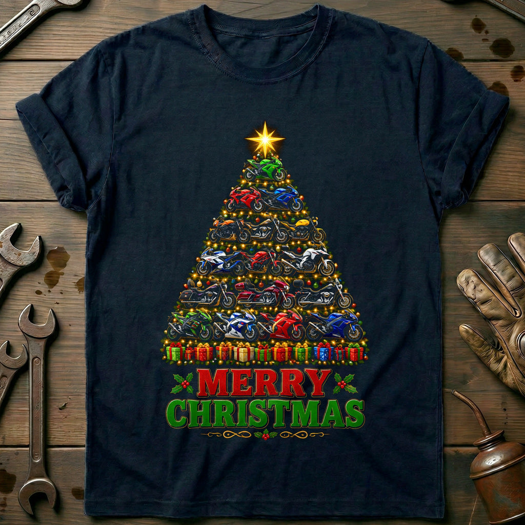 Merry Christmas Sportbike Tree Motorcycle T-Shirt EU Gift For Biker