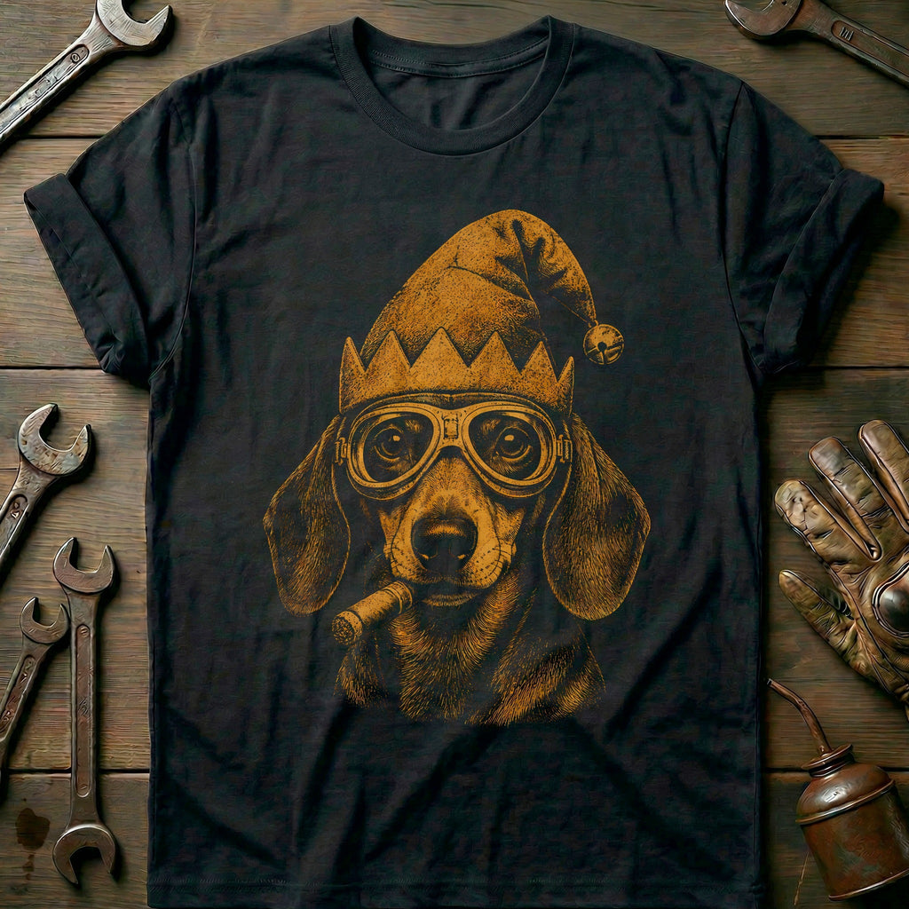 Christmas Elf Dachshund Goggles Motorcycle T-Shirt EU Gift For Biker