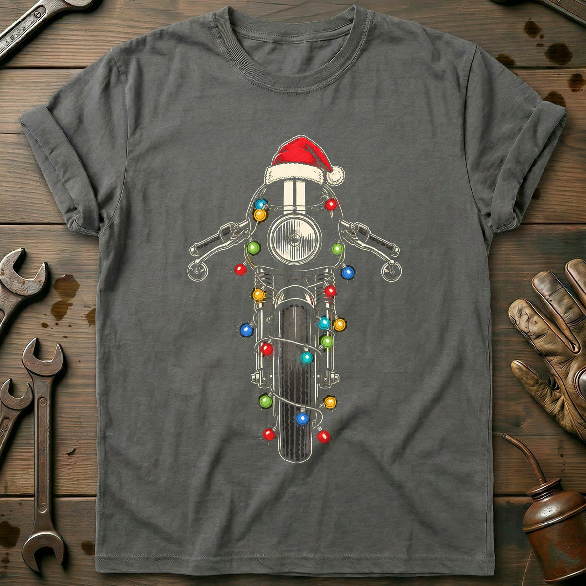 Cafe Racer Christmas Lights Motorcycle T-Shirt EU Gift For Biker