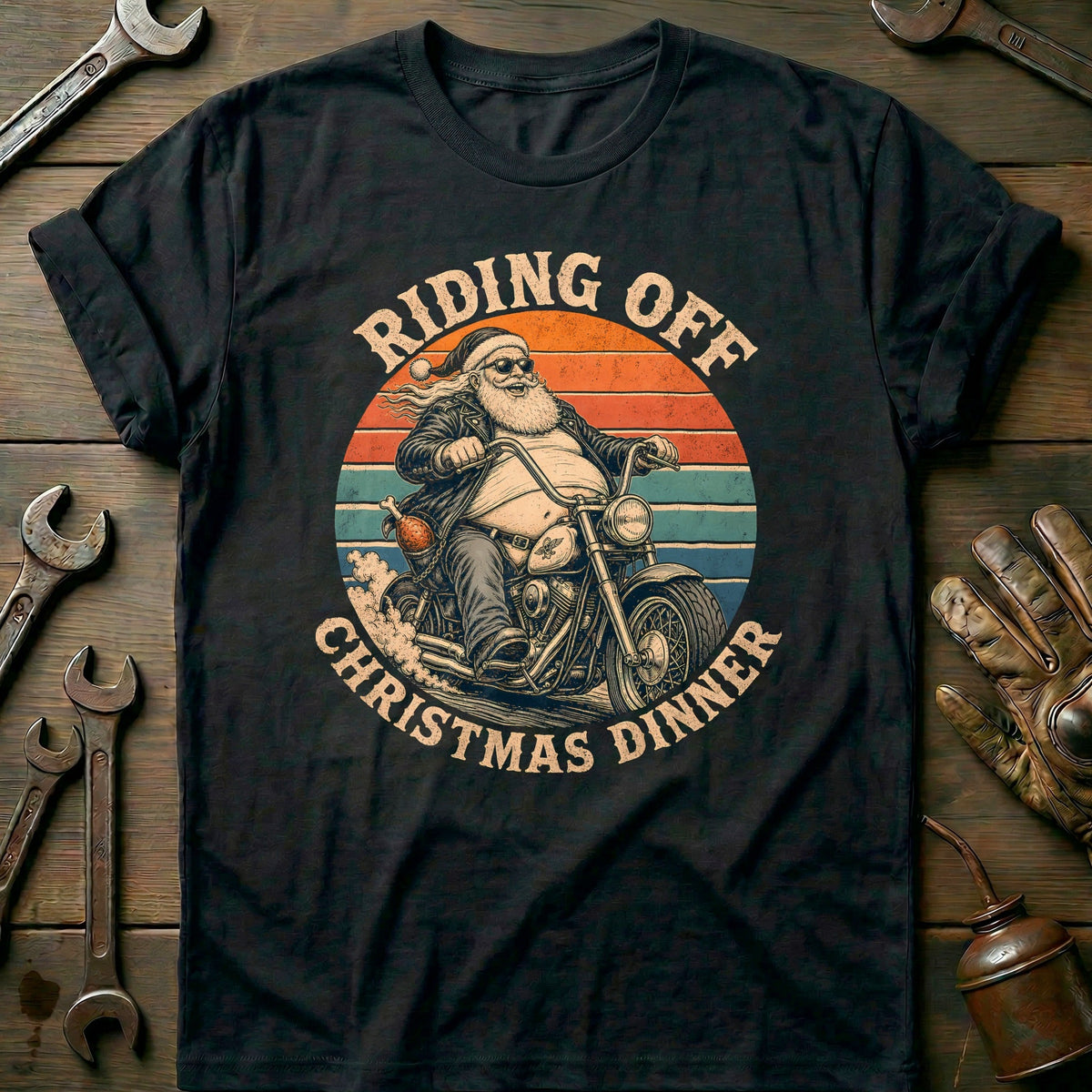 Riding Off Christmas Dinner Motorcycle T-Shirt EU Gift For Biker