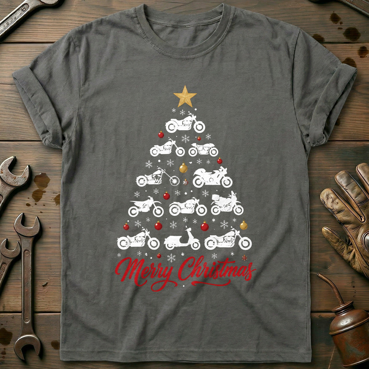 Merry Christmas Motorcycle Tree T-Shirt EU Gift For Biker