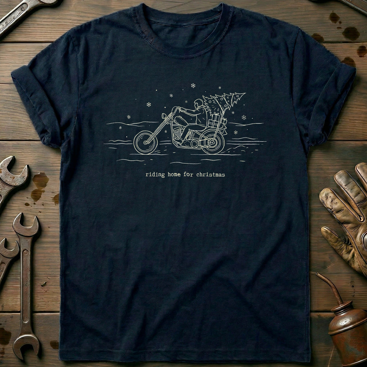 Riding Home for Christmas Motorcycle T-Shirt EU Gift For Biker