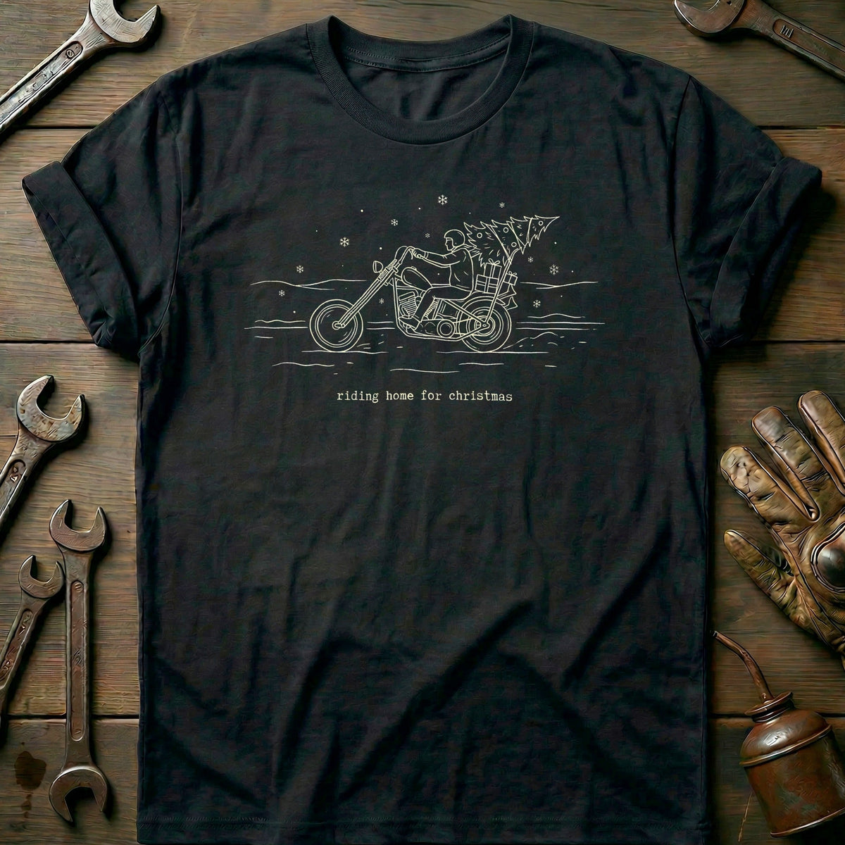 Riding Home for Christmas Motorcycle T-Shirt EU Gift For Biker