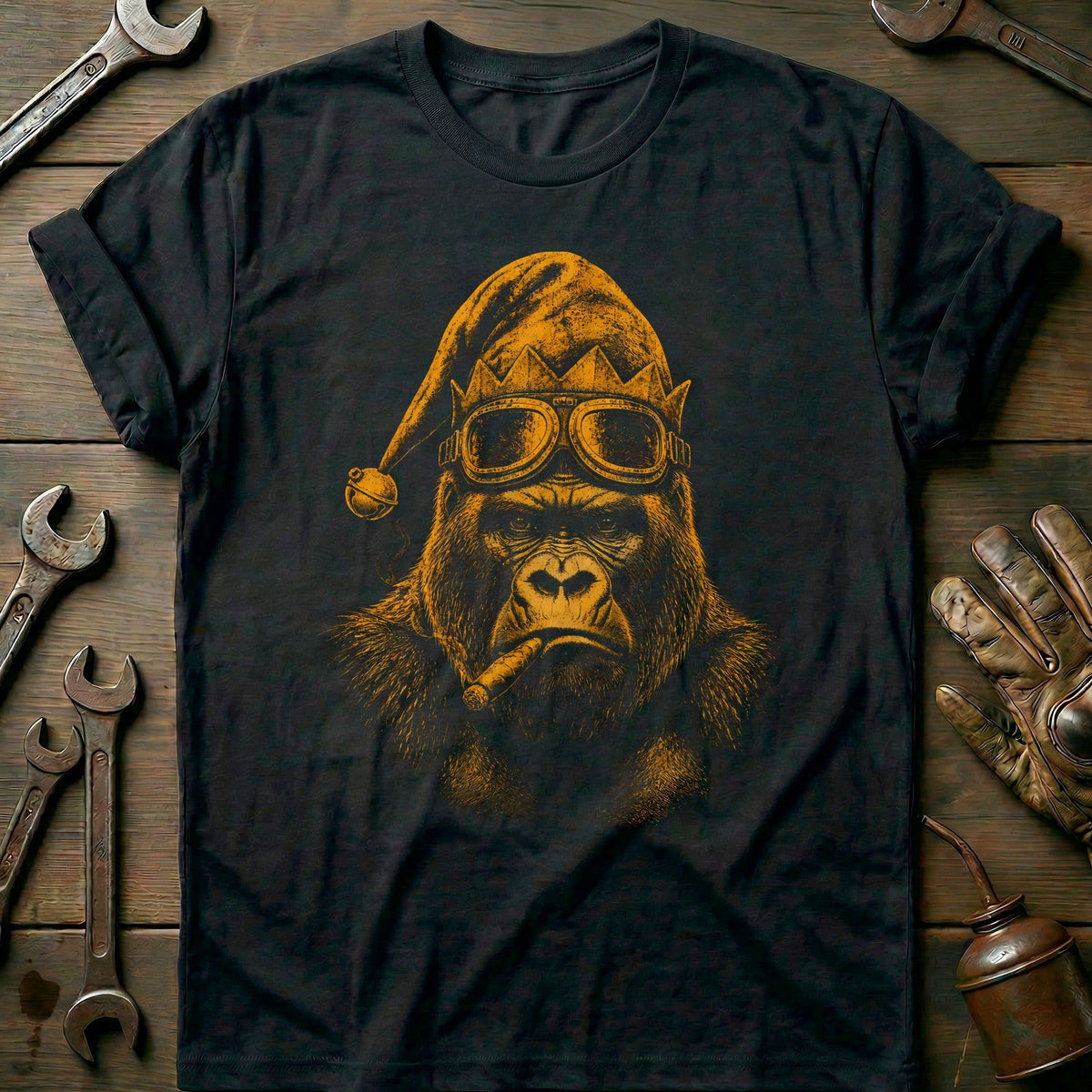 Christmas Elf Gorilla Goggles Motorcycle T-Shirt EU Gift For Biker