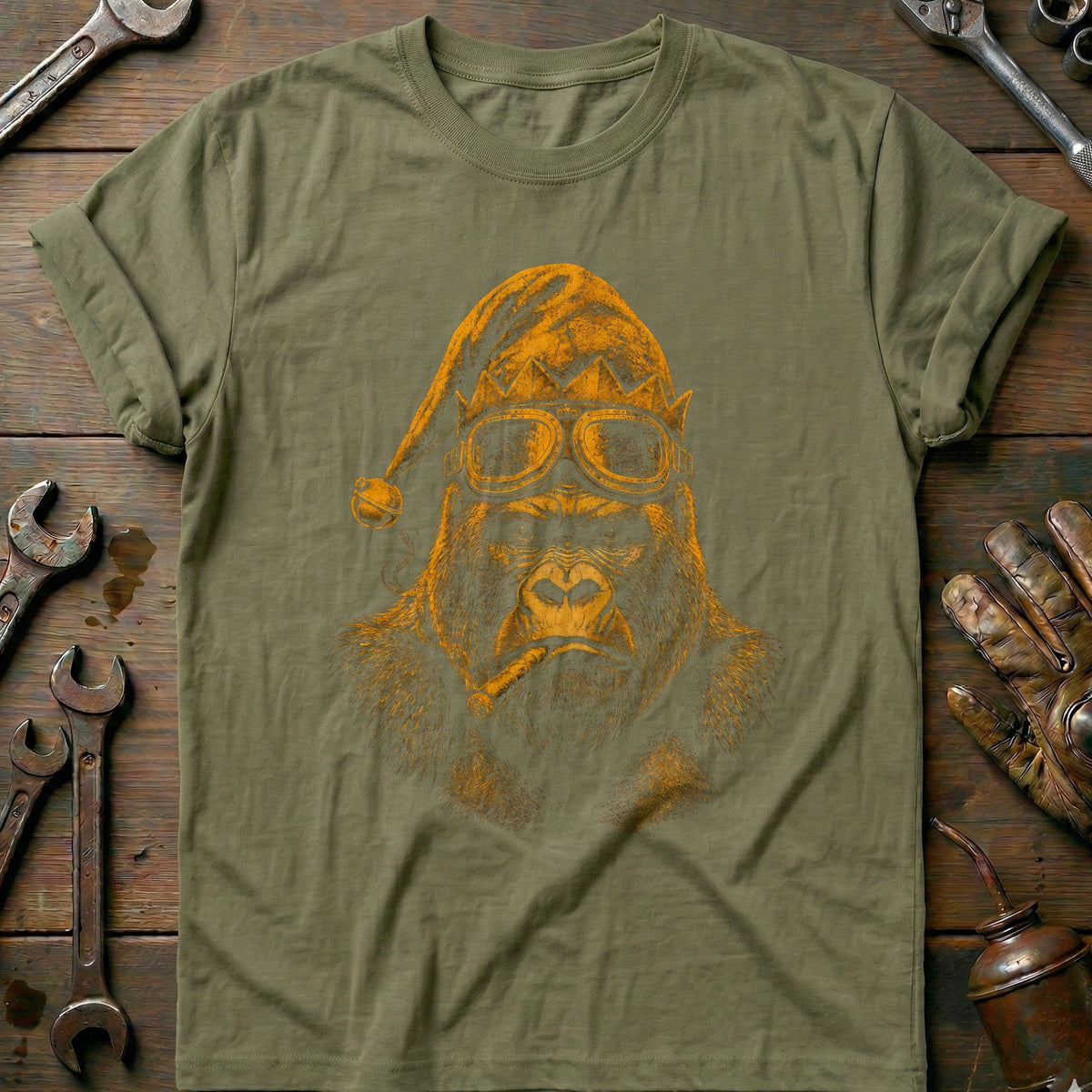 Christmas Elf Gorilla Goggles Motorcycle T-Shirt EU Gift For Biker