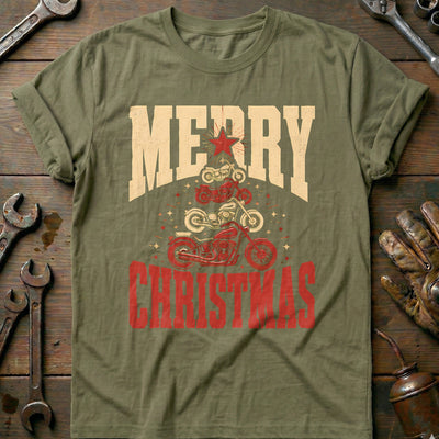 Merry Christmas Chopper Tree Motorcycle T-Shirt EU Gift For Biker