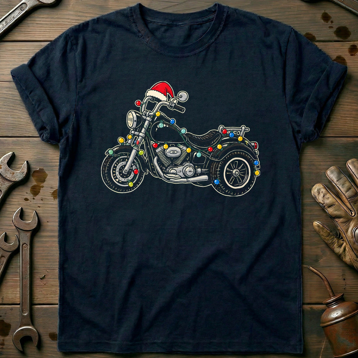 Trike Christmas Lights Motorcycle T-Shirt AU Gift For Biker