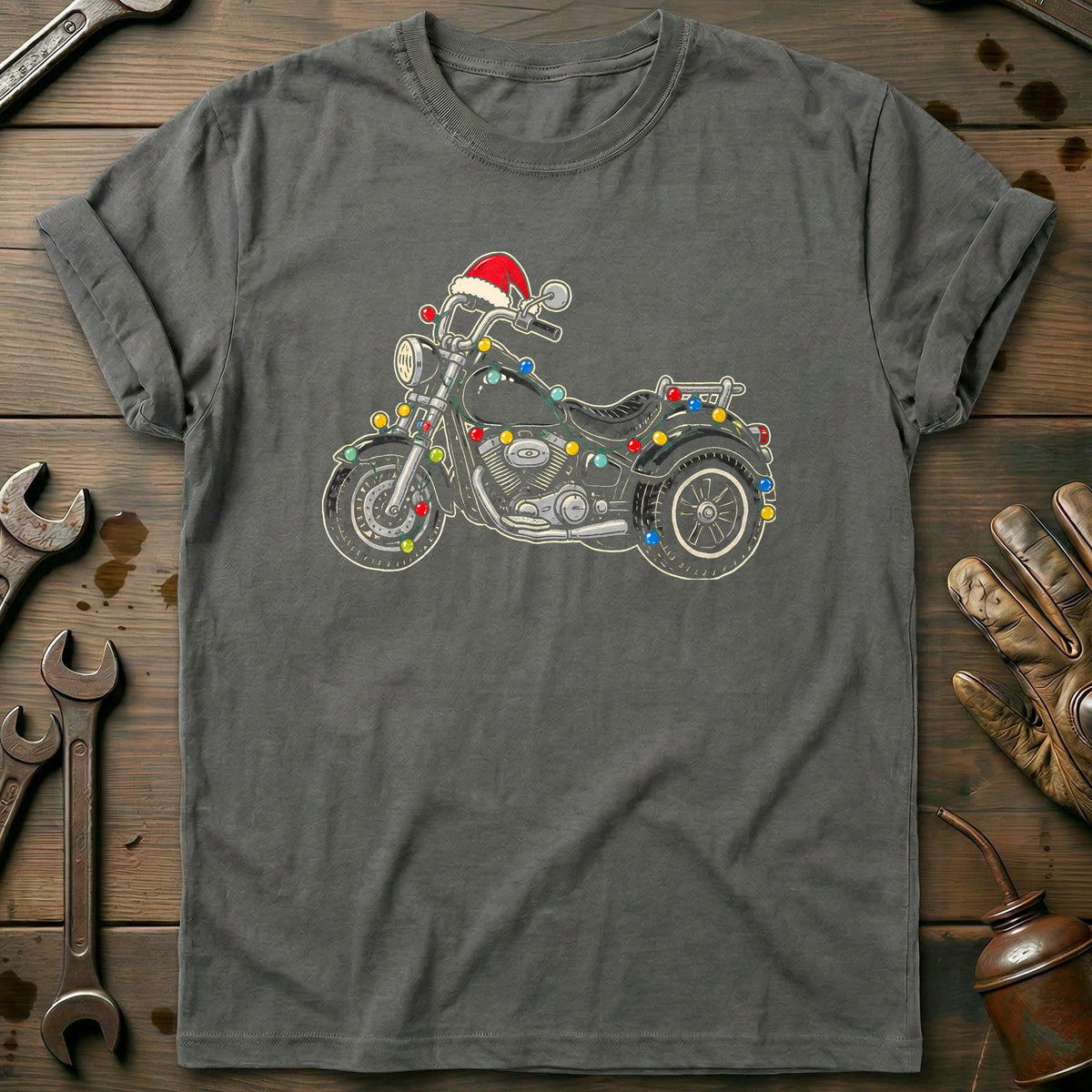 Trike Christmas Lights Motorcycle T-Shirt AU Gift For Biker