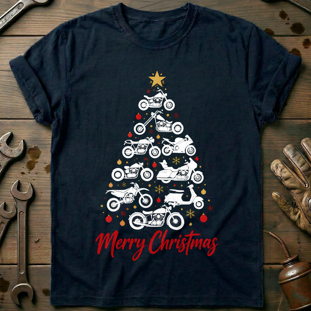 Merry Christmas Motorcycle Tree T-Shirt EU Gift For Biker