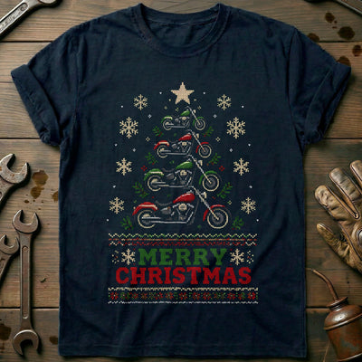 Merry Christmas Motorcycle Tree Sweater T-Shirt EU Gift For Biker