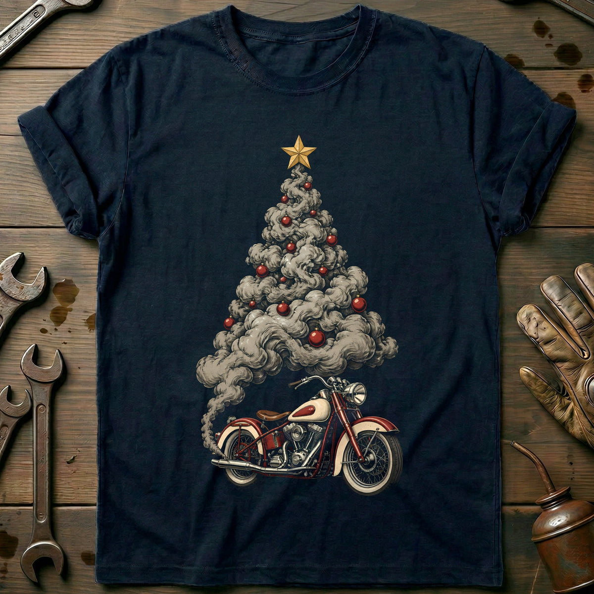 Exhaust Smoke Christmas Tree Motorcycle T-Shirt EU Gift For Biker