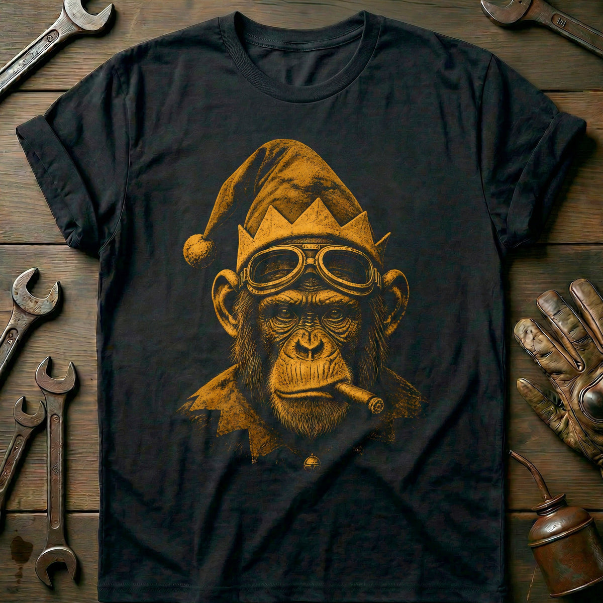 Christmas Elf Chimp Goggles Motorcycle T-Shirt EU Gift For Biker