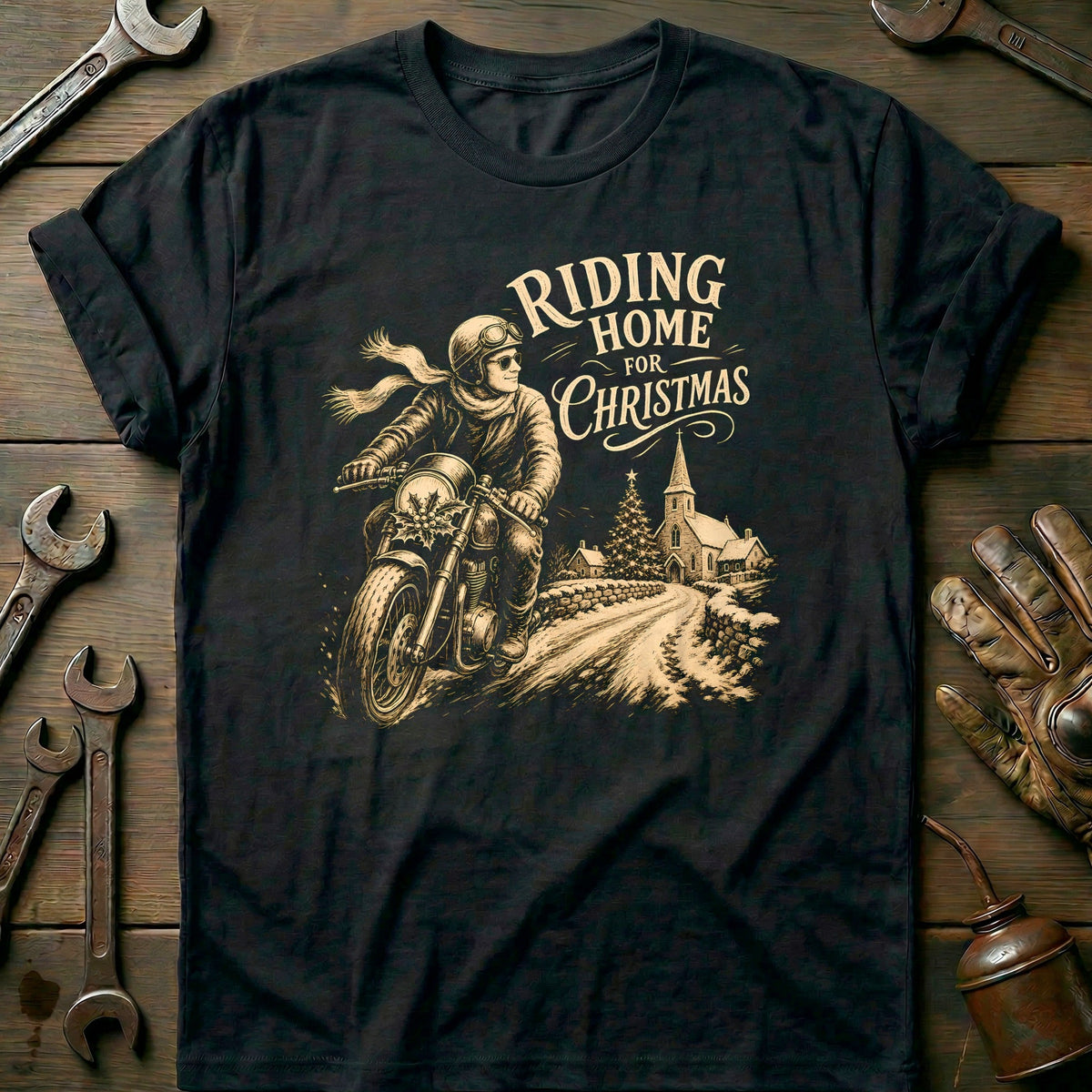 Riding Home for Christmas Motorcycle T-Shirt EU Gift For Biker