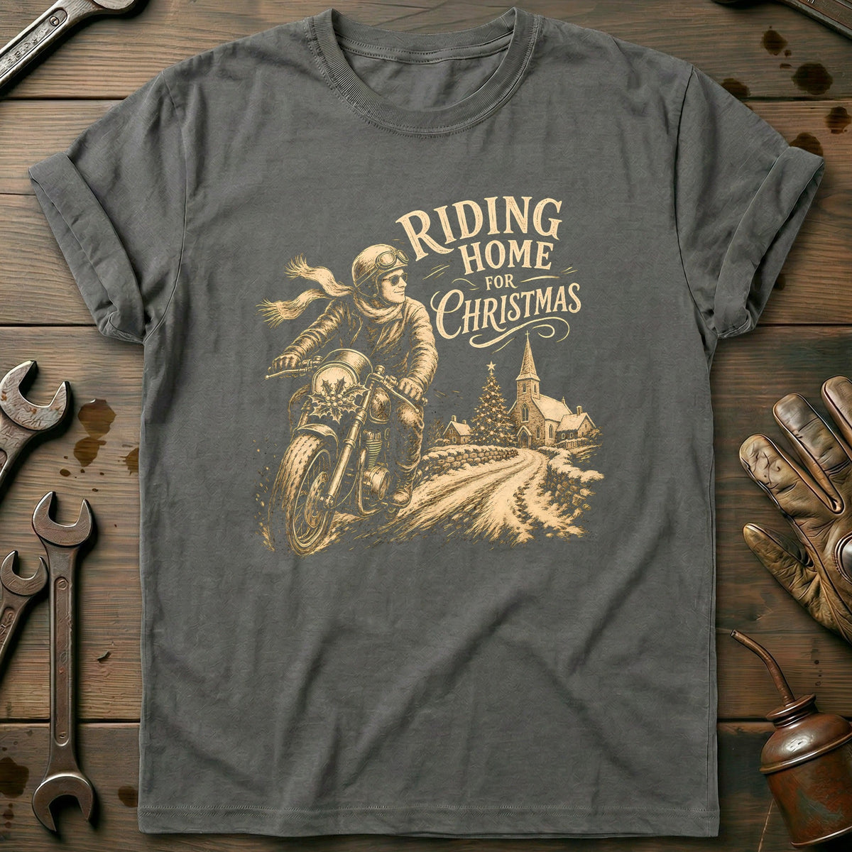 Riding Home for Christmas Motorcycle T-Shirt EU Gift For Biker