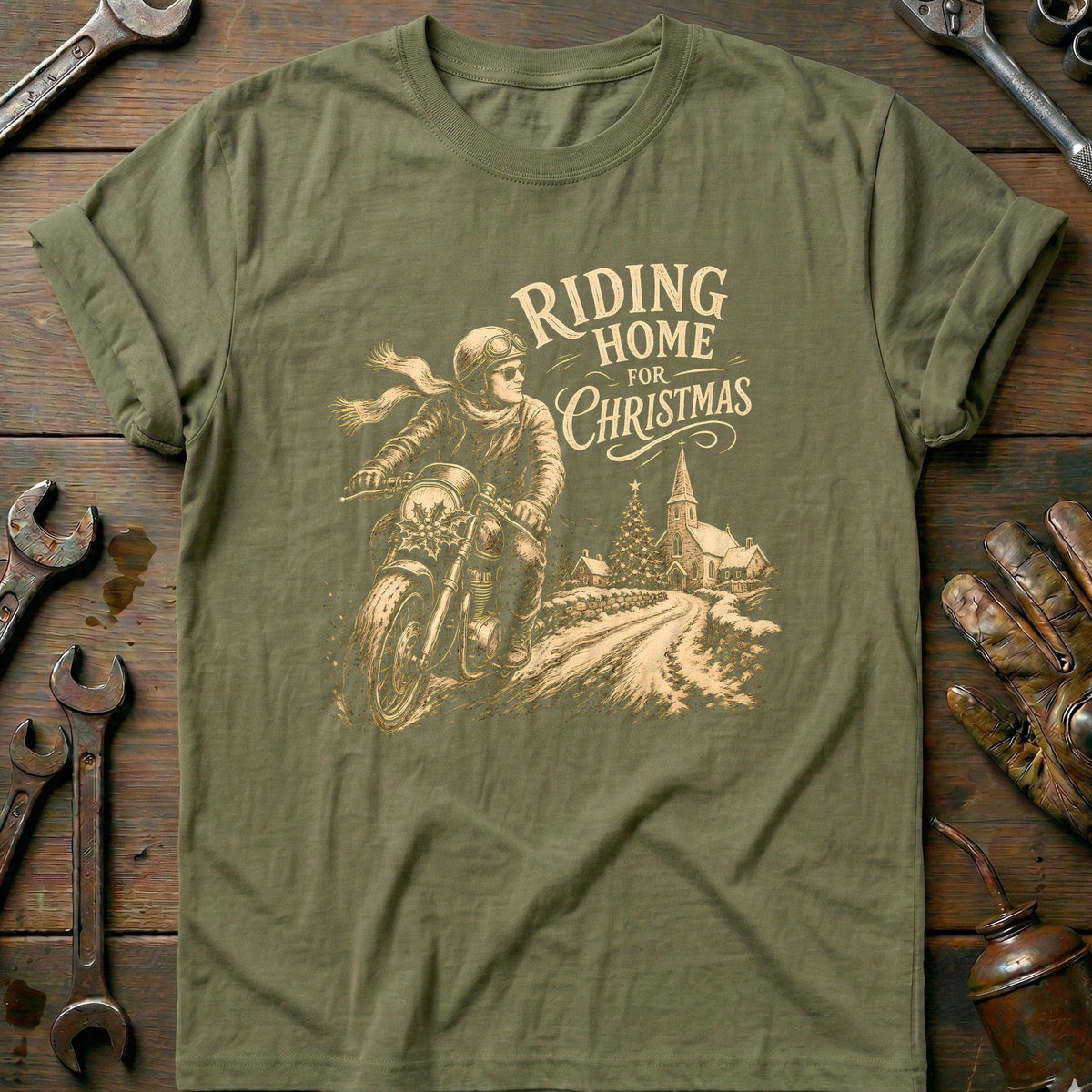 Riding Home for Christmas Motorcycle T-Shirt EU Gift For Biker
