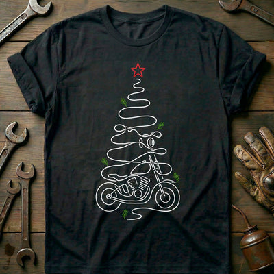 Line Art Motorcycle Christmas Tree T-Shirt EU Gift For Biker