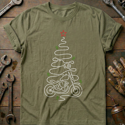 Line Art Motorcycle Christmas Tree T-Shirt EU Gift For Biker