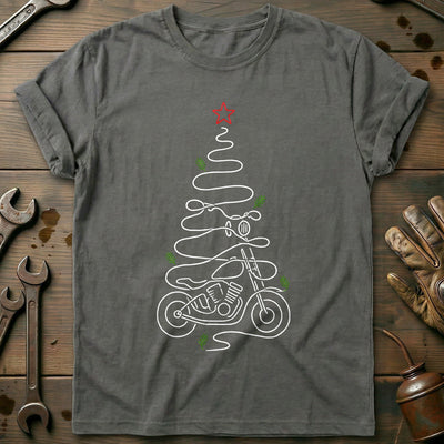 Line Art Motorcycle Christmas Tree T-Shirt EU Gift For Biker