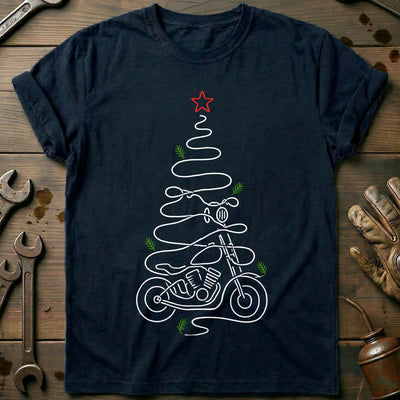 Line Art Motorcycle Christmas Tree T-Shirt EU Gift For Biker