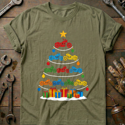 Colourful Motorcycle Christmas Tree T-Shirt EU Gift For Biker