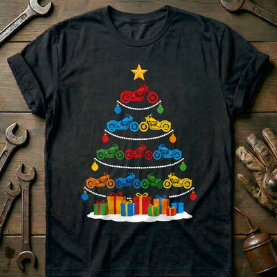 Colourful Motorcycle Christmas Tree T-Shirt EU Gift For Biker