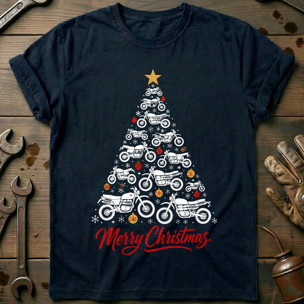 Scrambler Christmas Tree Motorcycle T-Shirt EU Gift For Biker