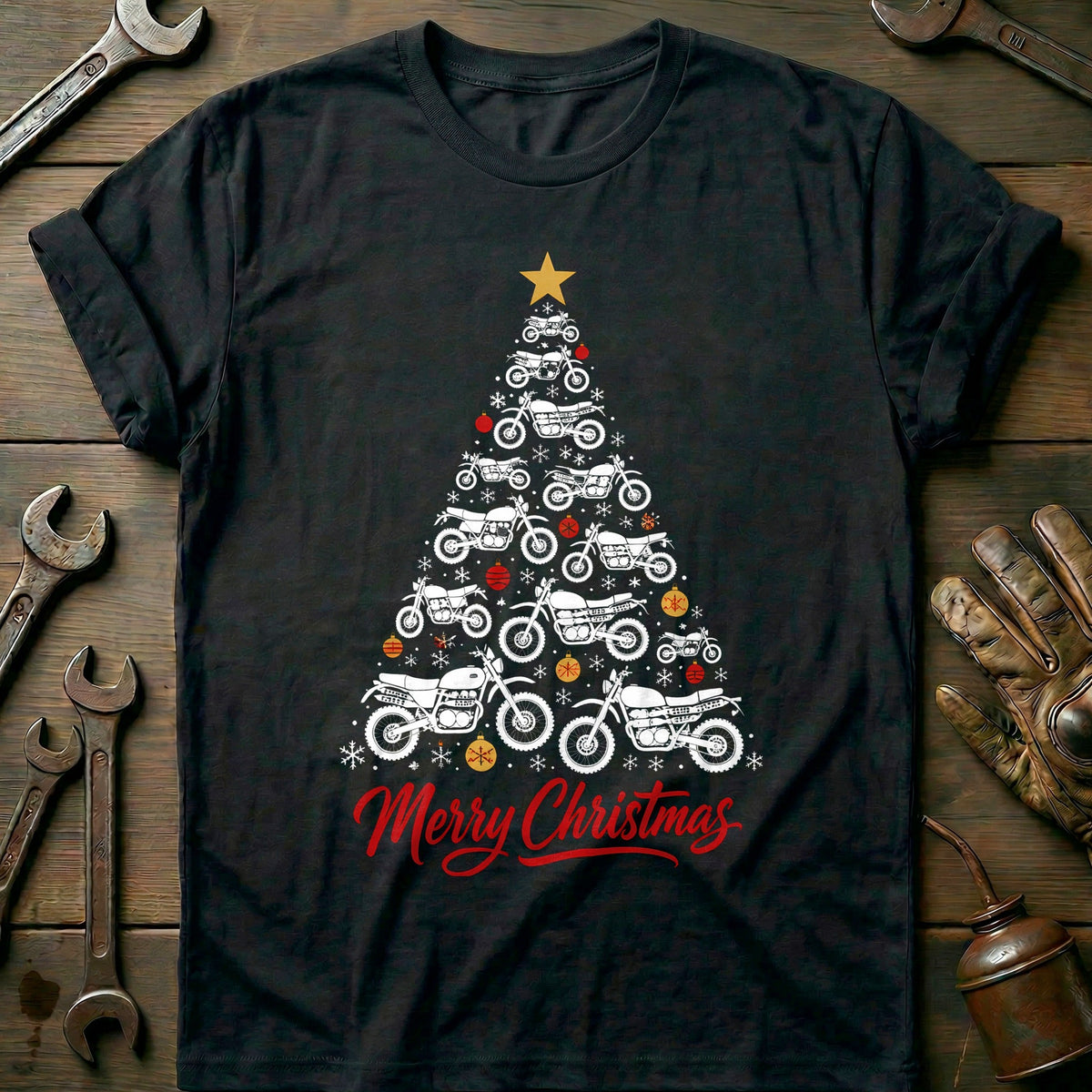 Scrambler Christmas Tree Motorcycle T-Shirt EU Gift For Biker