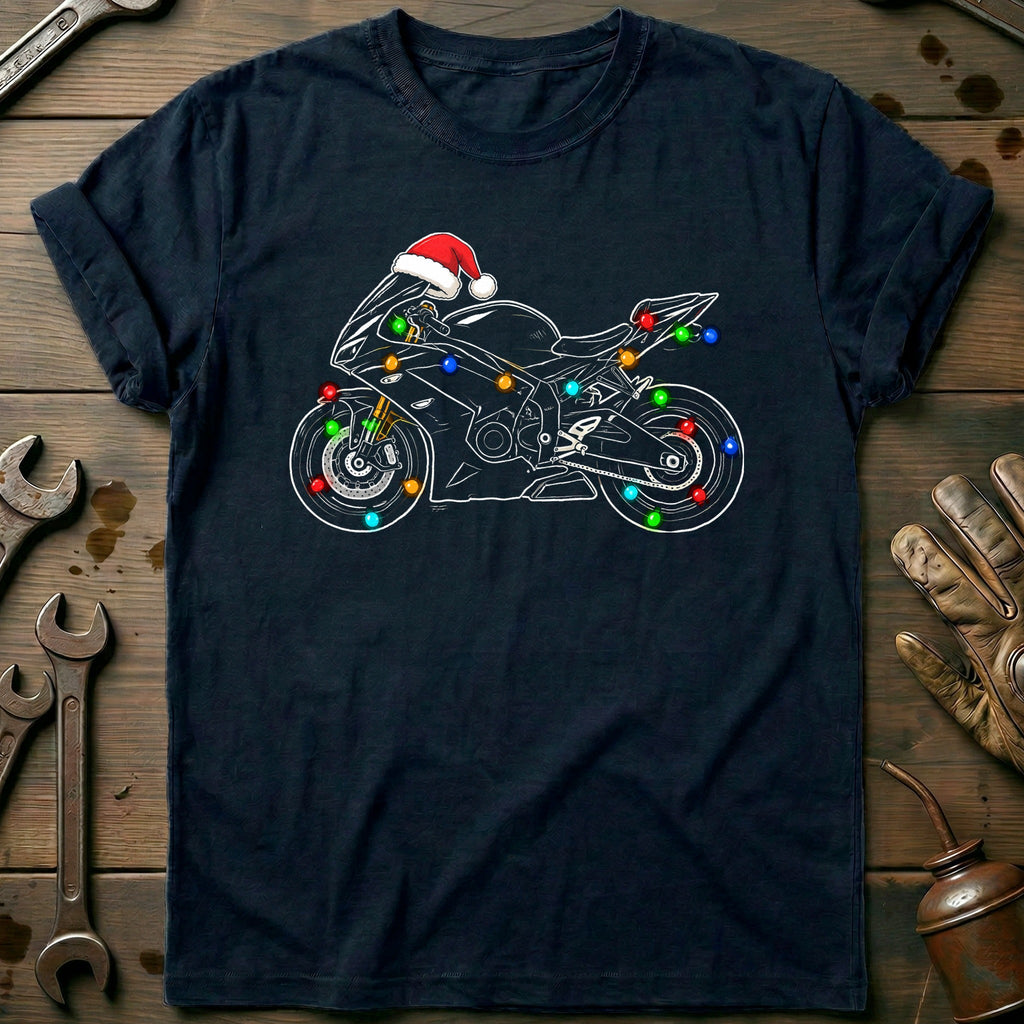 Sportbike Christmas Lights Motorcycle T-Shirt EU Gift For Biker