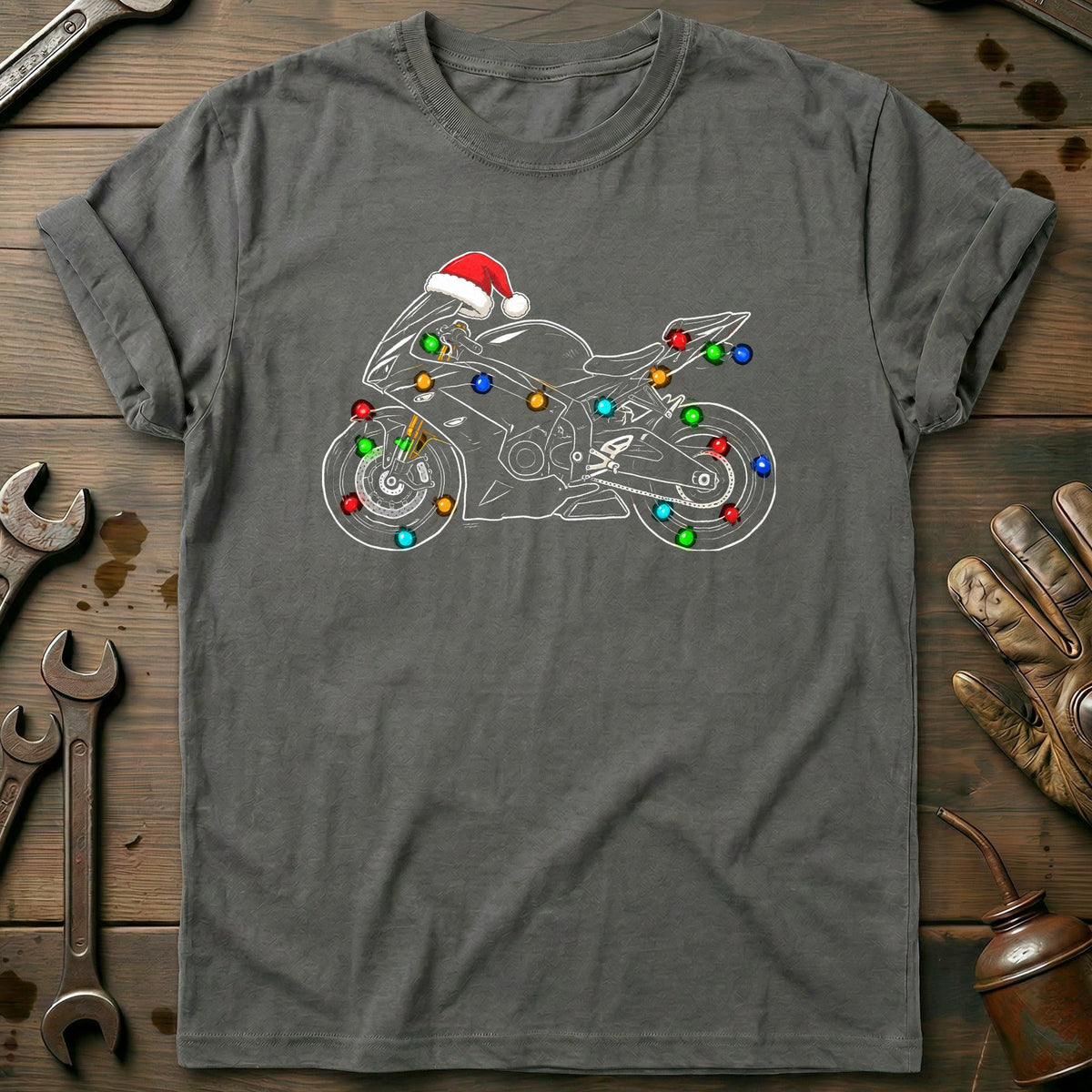 Sportbike Christmas Lights Motorcycle T-Shirt EU Gift For Biker