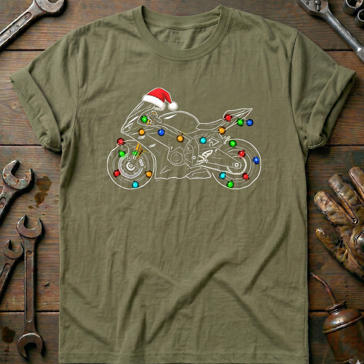 Sportbike Christmas Lights Motorcycle T-Shirt EU Gift For Biker